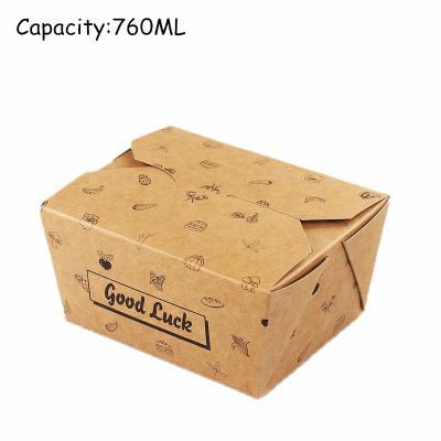 China Custom Printed Disposable Kraft Paper Folding Disposable Lunch Take Out Packing Food Container Take Out Paper Box For Fast Food for sale