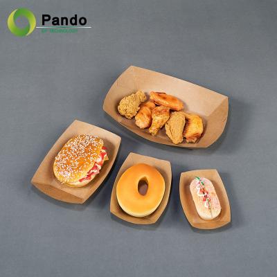 China Brown Disposable Paperboard Kraft Paperboard Fast Food Disposable Food Tray Oil-Resistant Sushi Food Boat Tray for sale