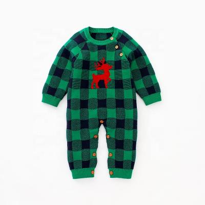 China Cozy Red Plaid Overalls Autumn Winter Sweatshirt Knit Baby Clothes Baby Christmas Romper for sale