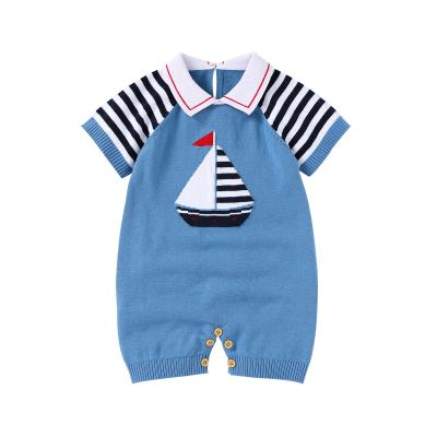 China 100% Cotton Baby Boy Jumpsuit Baby Rompers Newborn 100% Knitted Shorts Sleeves Natural Knitting Clothes Softly for sale