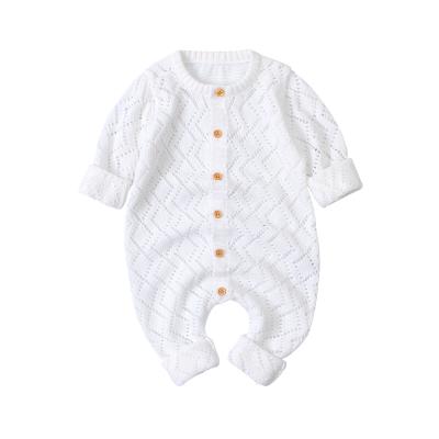 China 100% Polyester White Breathable 100% Polyester Waffle Girl Boy Knit Long Sleeve Newborn Baby Romper for sale