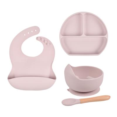 China Dishwasher Safe Toddlers Soft Washable Tableware Sets Baby Silicone Feeding Set with Divided Dish Bibs for sale