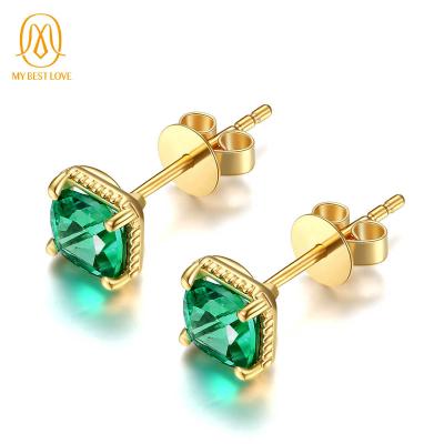 China CLASSIC New Arrival Real 9K Yellow Gold Custom Jewelry Set Emerald Stud Earrings for sale