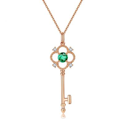 China CLASSIC LOVE OF LIFE Key Design Emerald Gemstone Necklace Pendant Moissanite Jewelry Sets for sale