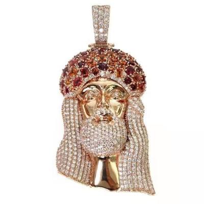 China 10K/14K Solid Gold Hip Hop Jewelry Sapphire Crown Diamond Jesus Pendant Moissanite Iced Out Pendant for sale