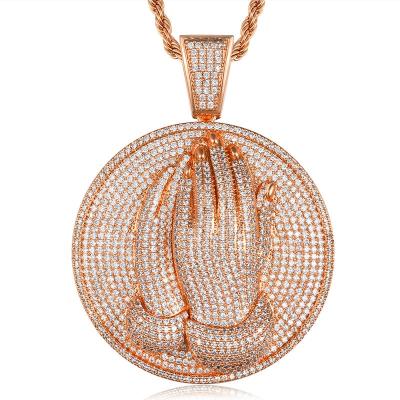 China Jesus Pieces Micro Pave Iced Hands Prayer Pendant 10K Solid Gold Hiphop 925 Silver Moissanite Hip Hop Jewelry for sale