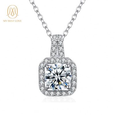 China FASHIONABLE color 925 sterling moissanite necklaces 0.5ct/1 carat 2ct D silver Moissanite factory necklace for sale