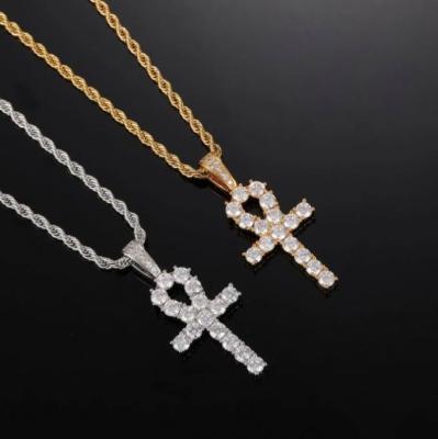 China Custom Hiphop AAA Gems Hip Hop Ice Out Moissanite Pendants Charm Ankh Key Cross Pendant Necklace for sale