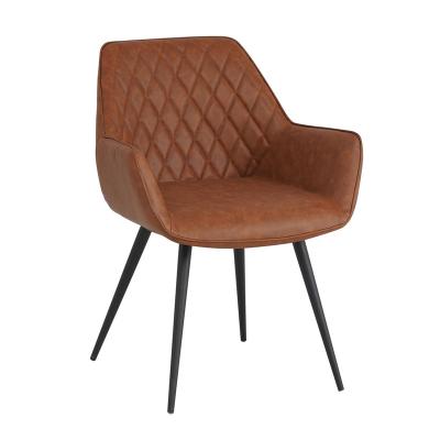 China Wholesale Comfortable European Industrial Style Upholstered Cognac PU Leather Modern Dining Chair With Iron Legs for sale