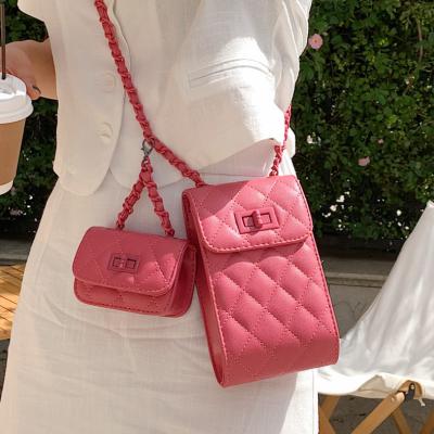 China 2021 New Fashion PU 2 in 1 Cell Phone Shoulder Cross - Body Bag Stitched Women Chest Bag for sale