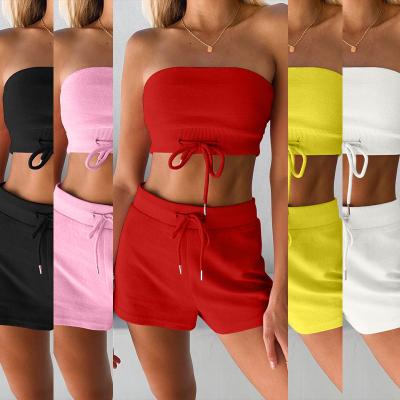 China 2020 Summer Breathable Strapless Two Piece Top Set Women Shorts Set Women's Two Piece Set for sale