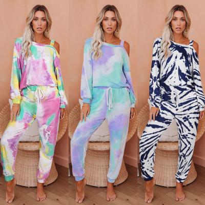 China 2020 Stock Fashion QUICK DRY 2 Piece Lounge Wear Set Tie Dye Sleepwear Women For Women for sale