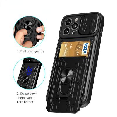 China With Stand For iPhone 14ProMax 14 Max Case Magnetic Ring Armor Phone Cases For iPhone 14Pro 14 Card Slot Bracket Holder Stand Back Cover for sale