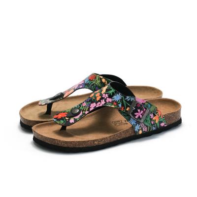 China Damping 2022 new use cork slippers factory outdoor beautiful flower high quality ladies flat sandals for sale