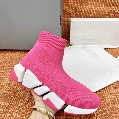 China Original fashion trend brand Balanciaga upper luxury pink and green flat breathable ladies fly-knit upper socks shoes for sale