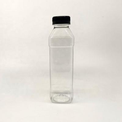 China Hot Selling Transparent Empty Screw Caps Square Shape 500ml PET Plastic Beverage Bottles With Screw Caps For Liquid Packing Use for sale