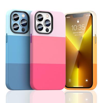 China Hot Selling Colorful Leather Phone Case Shockproof For iPhone 11 12 13 14 Plus Pro Shockproof Mobile Back Cover Max 3 Patchwork Colors for sale