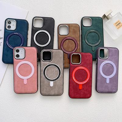 China Real Leather Shockproof Luxury Shockproof Cell Phone Mobile Case For Apple iPhone 14 13 12 11 pro Max Leather Magnetic Case for sale