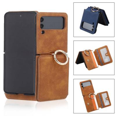 China Wholesale Z Flip 4 Shockproof Leather Folding 5G Ring Phone Case For Samsung Galaxy Z Flip 4 3 Phone Case For Huawei P50 Pocket Wallet Card for sale