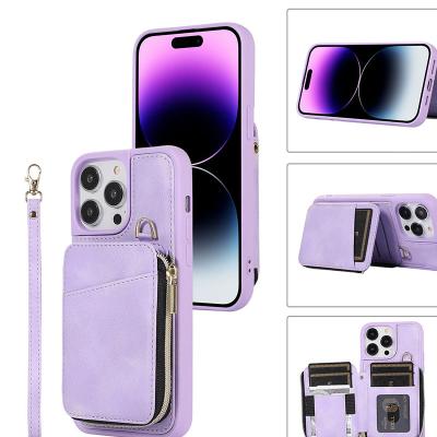 China Luxury Credit Card Shockproof Custom Leather Stand Wallet Cell Phone Case For iPhone 15 14 13 Zipper Pouch Bag Phone Case For Samsung for sale