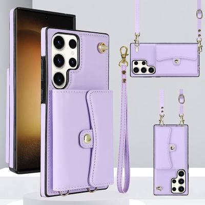 China Leather Magnetic Shockproof Wristband Tri Case Phone Case For Galaxy S22 S23 Ultra, Luxury Wallet Case For Samsung S22 Ultra for sale