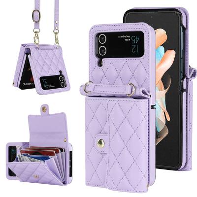 China Hot Sale Shockproof Cross - Body Card Holder Slot Wallet Leather Case For Samsung Galaxy Z Flip 4 3 5 Case Phone Cover for sale