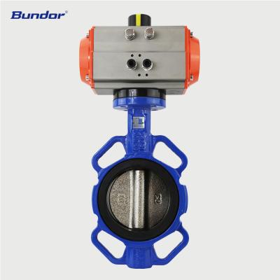 China High Performance Bundor DN50~DN800 Wafer Butterfly Valve Price Pneumatic Butterfly Valve With Pneumatic Actuator for sale