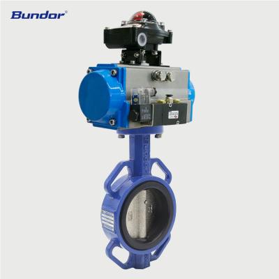 China High Efficiency Bundor ISO5211 SS316 Top Flange Wafer Butterfly Valve Stem Wafer Air Actuated Pneumatic Butterfly Valve With Pin for sale