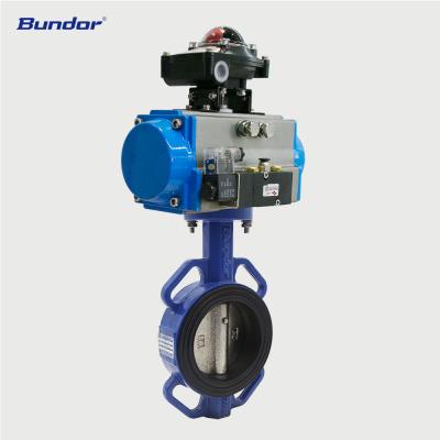 China High Efficiency Bundor 5K/10K/150LB Ductile Iron Wafer Butterfly Valve Seat NBR/EPDM/PTFE/SI Pneumatic Air Actuated Wafer Butterfly Valve for sale