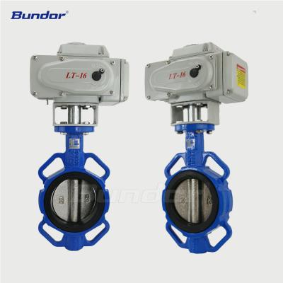 China Premium Bundor DN50 3 Inch DN80 Cast Iron Wafer Type Waterproof Easy Installation 2 Electric Motor Control Actuator Wafer Butterfly Valve for sale