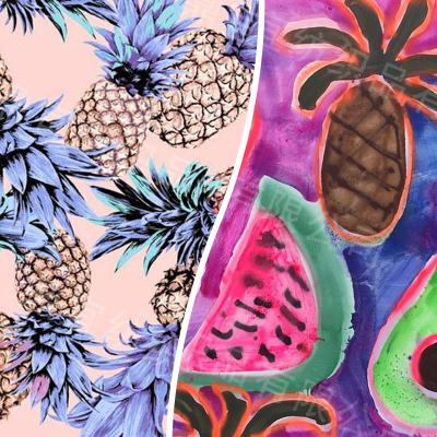 China Wholesale Digital Transfer Fashion Factory Pineapple Pattern Printing Tear-resistant Fabric (13 Patterns) Used For Garment, Bag, ect for sale