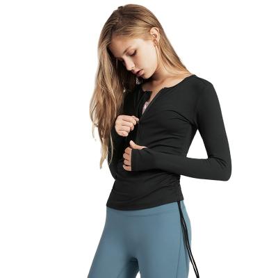 China Autumn and winter ladies fitness zipper women long sleeve half zipper drawstring breathable top wear popular tight dry gear running sports for sale