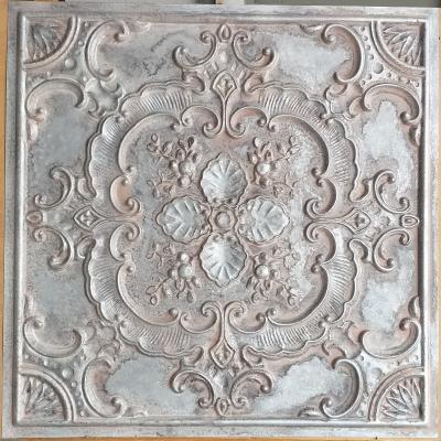 China Artistic Ceilings Tin Ceiling Tiles Faux Painted Weather Iron Color Night Club Wall Panel PL19 for sale