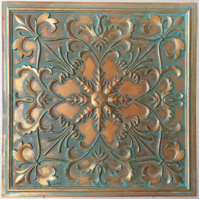 China Artistic Ceilings Tin Ceiling Tiles Faux Painted Vintage Green Gold Color Decorative Wall Panel PL70 for sale