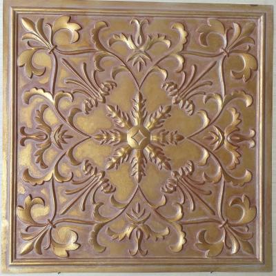 China Artistic Ceilings Tin Ceiling Tiles Faux Painted Vintage Brown Gold Color Decorative Wall Panel PL70 for sale