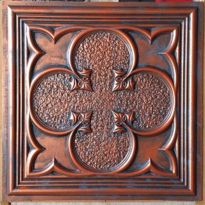 China Artistic Faux Ceilings Tin Ceiling Tile Painting Copper Color Rustic Ceiling Panels PL35 for sale