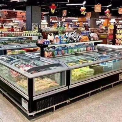 China 700L/600L/1000L/1150L Supermarket Prepacked Ice Cream Display Curved Glass Door Chest Freezer for sale