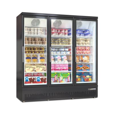 China Single-temperature upright glass door display freezer with luxury style for sale