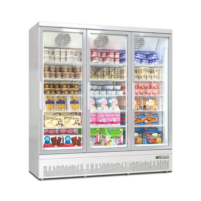 China Industrial Single-temperature Supermarket Frozen Food 3 Glass Door Upright Freezer for sale