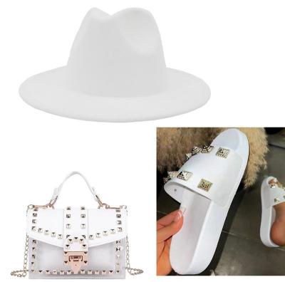 China M20016 high quality fashion brim women's felt hat large and transparent set of women's river shoes and women's rivet bags for sale