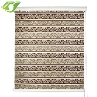 China Electric Blackout Blackout Hotel Bathroom Home Premium Single Beige Arc Window Shading Roll Up Motorized Zebra Blinds for sale