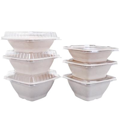 China 24/32/42 Ounce Best Quality Disposable Bagasse Pulp Square Disposable Takeout Bowl With PET/PLA/PP LID for sale