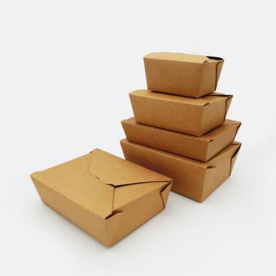 China Disposable Disposable Recycle Food Grade Container Packaging Brown Paper Fast Food Take Away Kraft Paper Food Lunch Box for sale