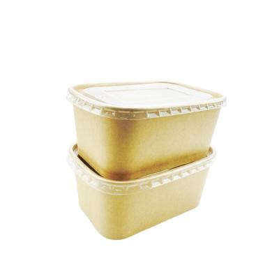 China Kraft Square Paper Container Biodegradable Rectangular Square Paper Bowl With Lid for sale