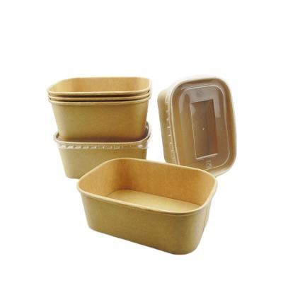 China Biodegradable Biodegradable Paper Food Container Takeout Square Rectangular Bowl Rectangle Salad Bowls With Lid for sale