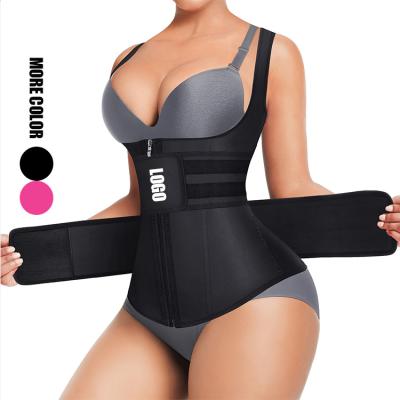 China Custom Made Breathable Logo Tummy Control Double Belt Latex Shaper Waist Trainer Vest Compression Women Slimming Workout for sale