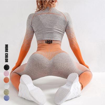 China 2022 HEXIN Seamless Yoga Sets Breathable Fitness Women Yoga Leggings Set High Elastic Sportswear Custom Women Seamless Sports Set for sale