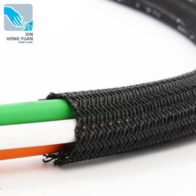 China Easy To Install Diameter Self Adjustable Wrap Braided Sleeve Open Up Sleeving For Post-stop Cable Organization Split Sleeving for sale