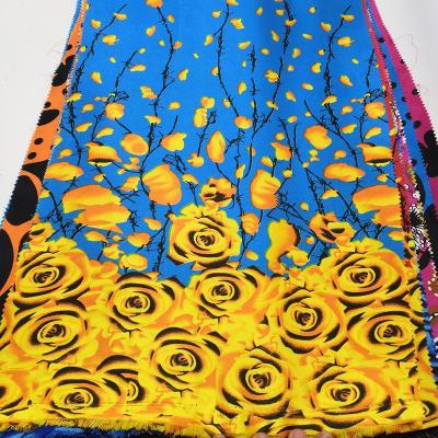 China Tear-resistant african style floral print satin fabric wedding dress fabric women hijab dress fabric for sale