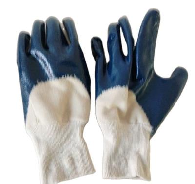 China Wear Resistant Oil Resistant Gloves Cotton Jersey 3/4 Nitrile Coated Knit Wrist Glove for sale